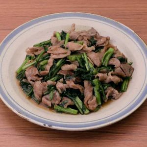 豚肉と春菊のオイスター炒め