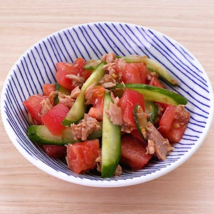 さっぱり副菜♪ トマトときゅうりの中華風ツナサラダのレシピ動画