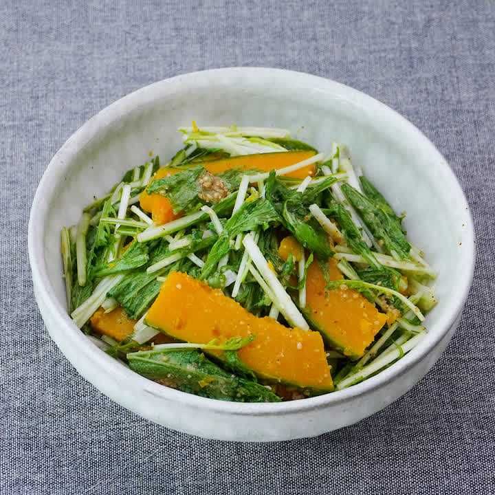 かぼちゃと水菜のごま塩和え