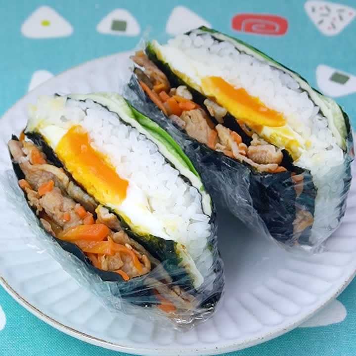豚肉と目玉焼きのおりたたみおにぎり