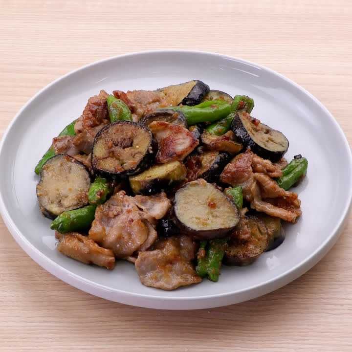 豚となすのししとう味噌マヨ炒め