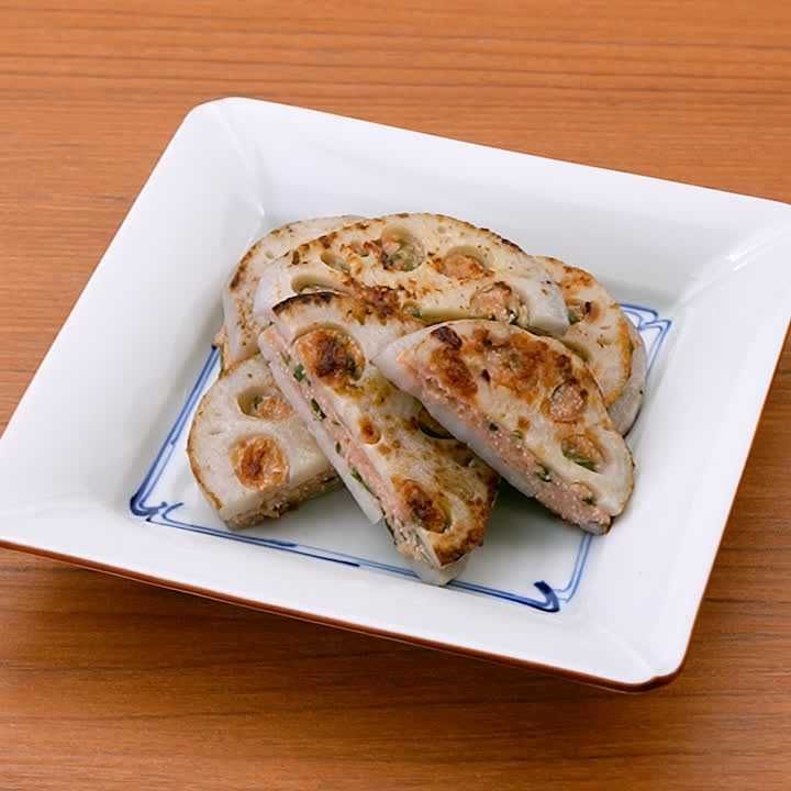 れんこんの明太はさみ焼き
