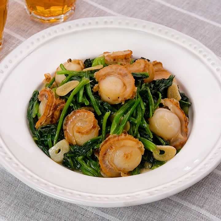 ホタテとほうれん草のソテー