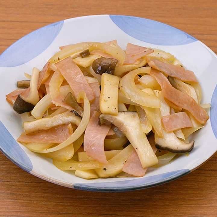 エリンギとハムのバター醤油炒め