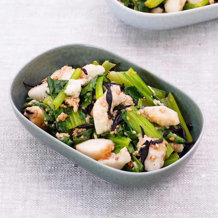 長芋と小松菜のわさび醤油あえ