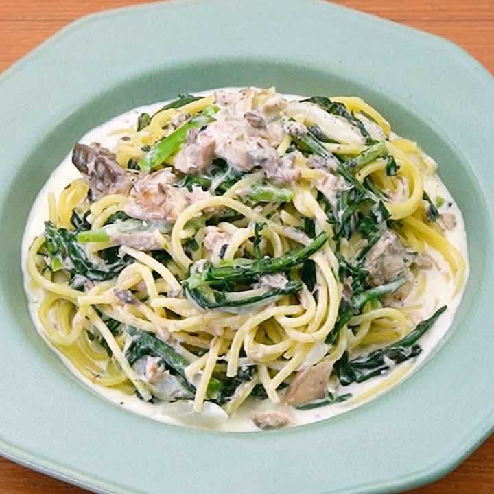サバ缶でクリームパスタ