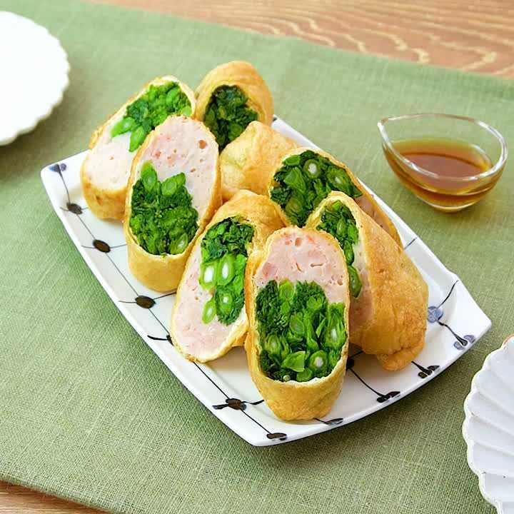 えびと菜の花の焼き春巻き風
