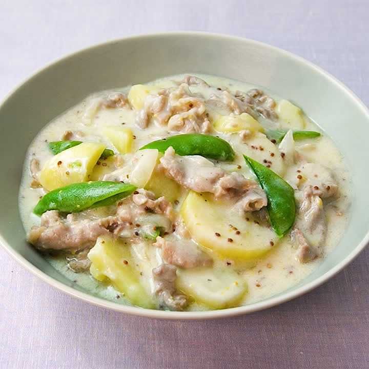 豚こまと春野菜のマスタードクリーム煮