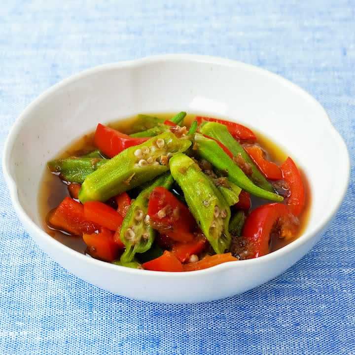 オクラとパプリカのレンジ煮浸し