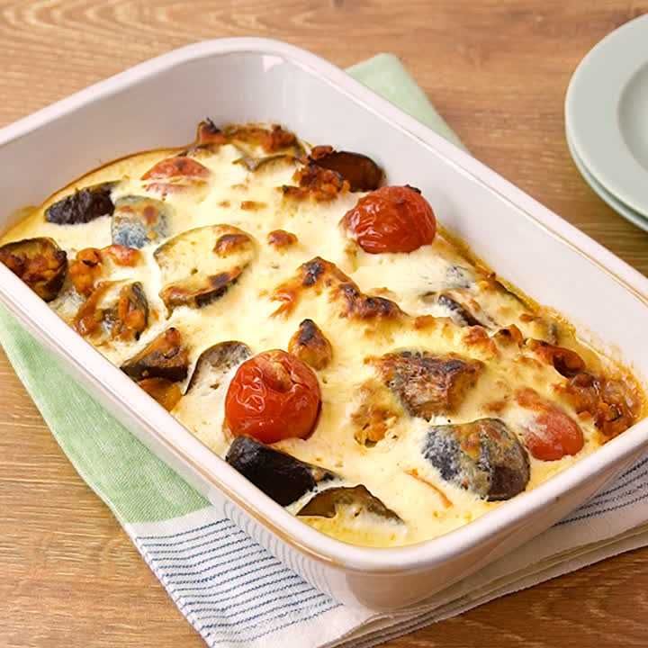 鶏ひき肉となすのヨーグルトグラタン