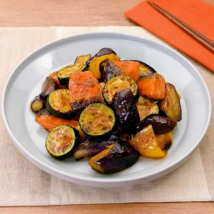 サーモンと夏野菜の甘酢照り焼き