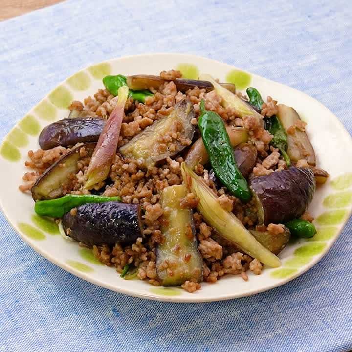豚ひき肉となすのみょうが味噌炒め