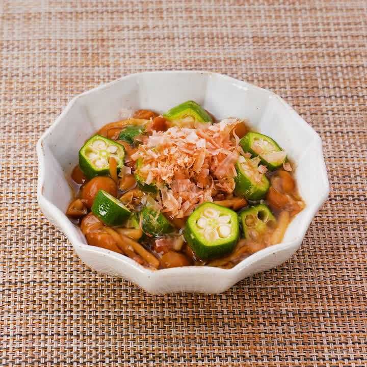 オクラとなめこの生姜おかかあえ