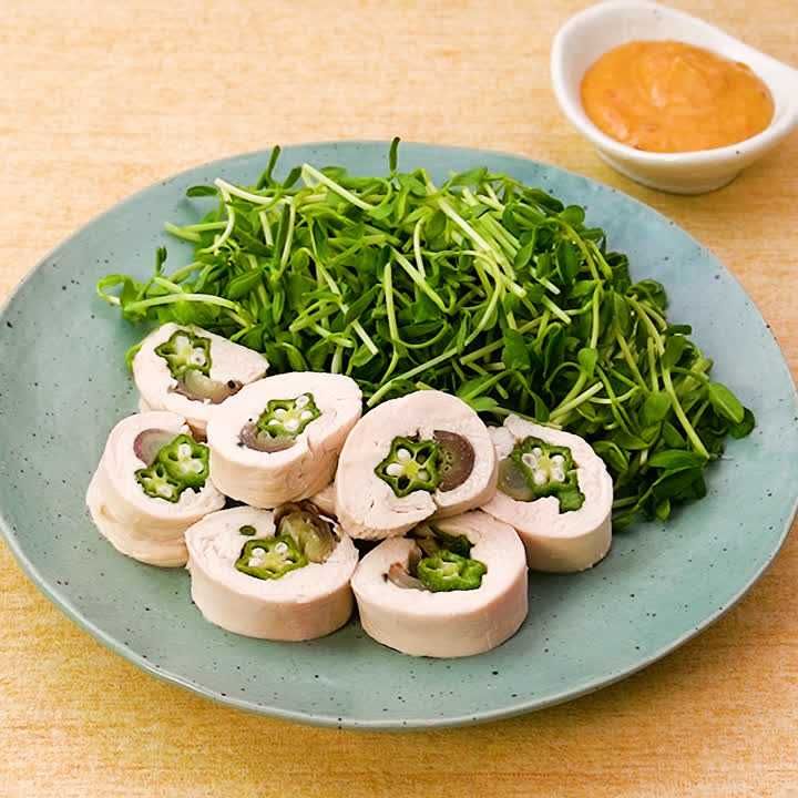オクラとみょうがの鶏むねロール