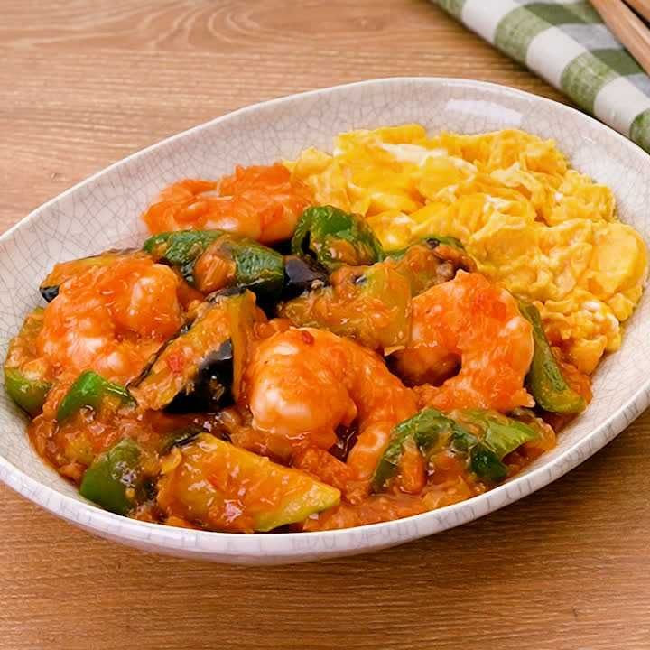 夏野菜のえびたまチリソース