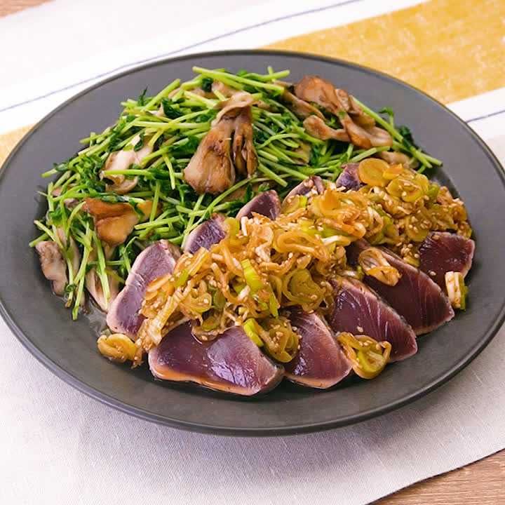 カツオのレアステーキごまねぎだれがけ