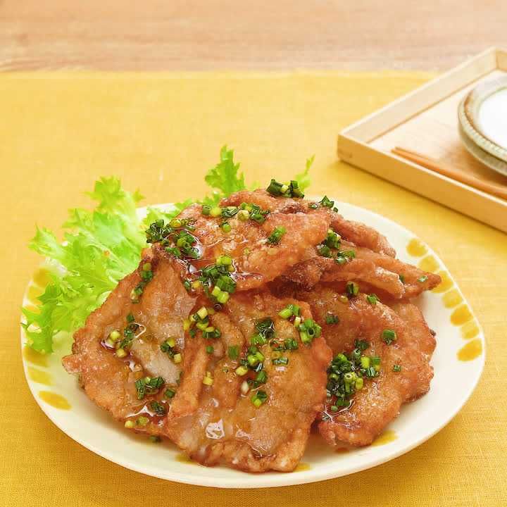 ねぎポン酢だれのカリカリ豚から揚げ