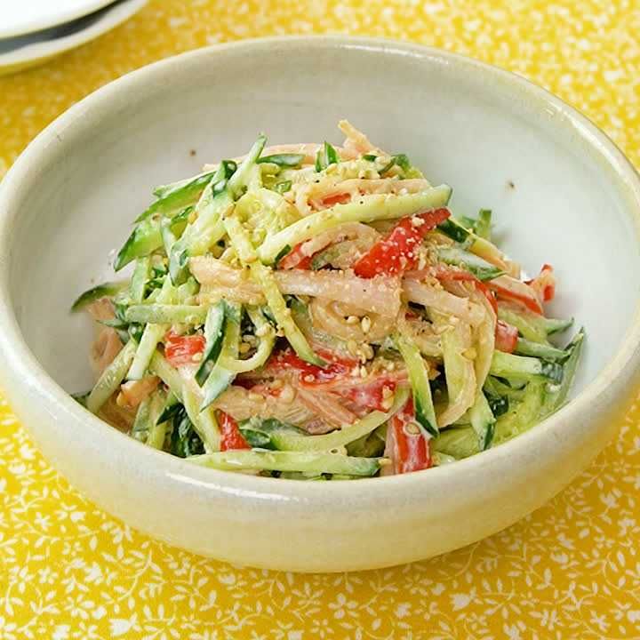 かにかまぼこときゅうりのごまマヨ和え