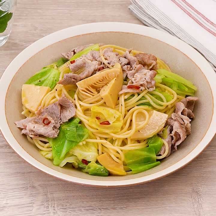 春キャベツと豚しゃぶの和風ペペロンチーノ