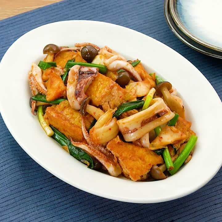 イカと厚揚げのキムチ炒め