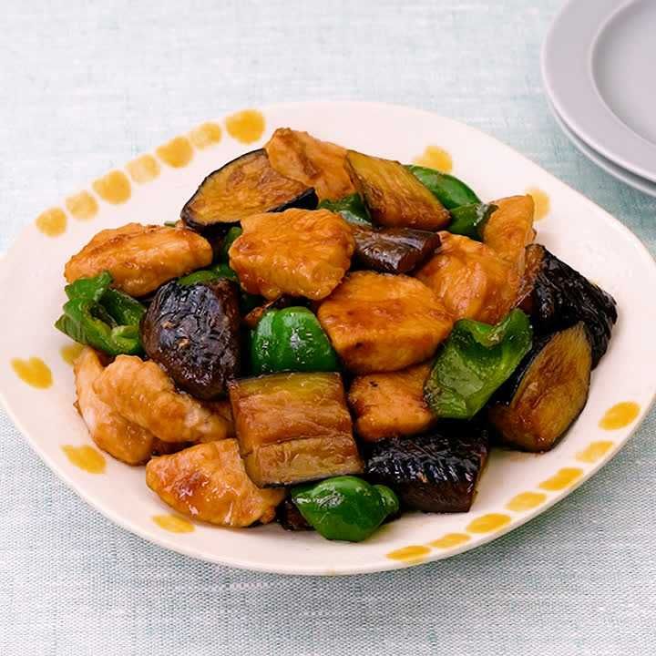 鶏むねとなすの生姜照り焼き