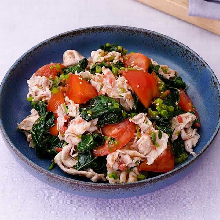 豚しゃぶとモロヘイヤの梅和え