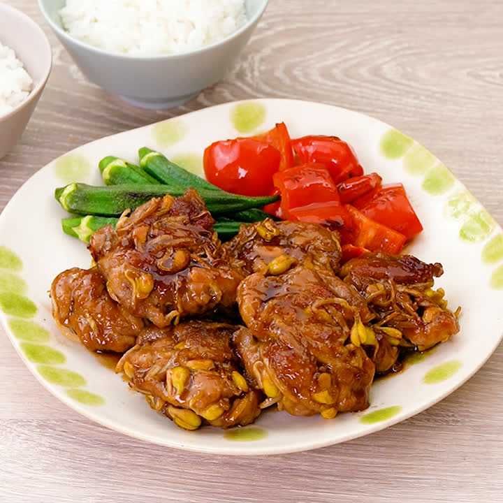 豆もやし入り豚こま団子の照り焼き