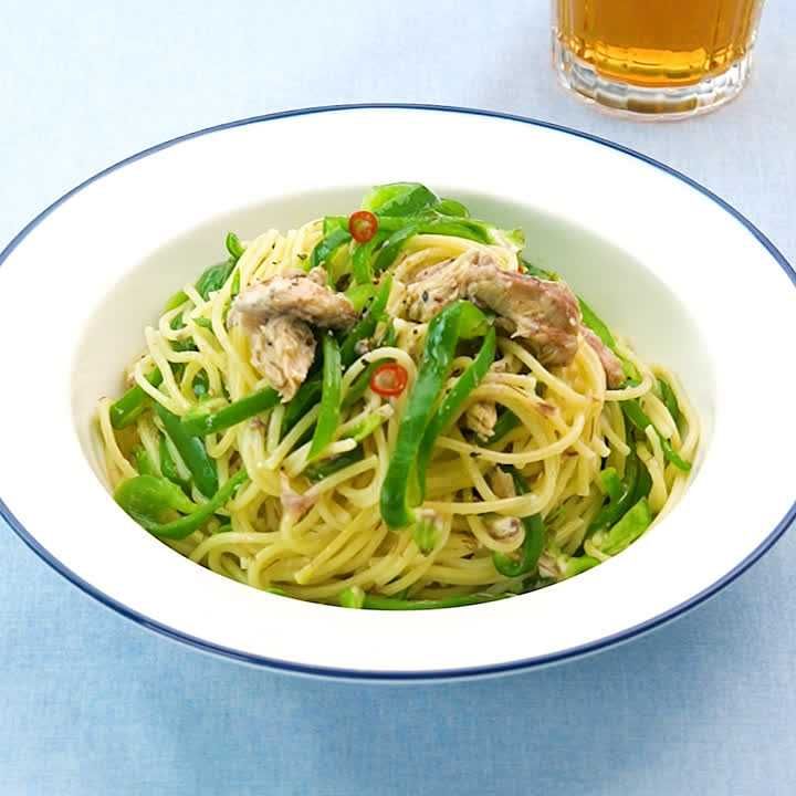 鯖とピーマンのペペロンチーノ