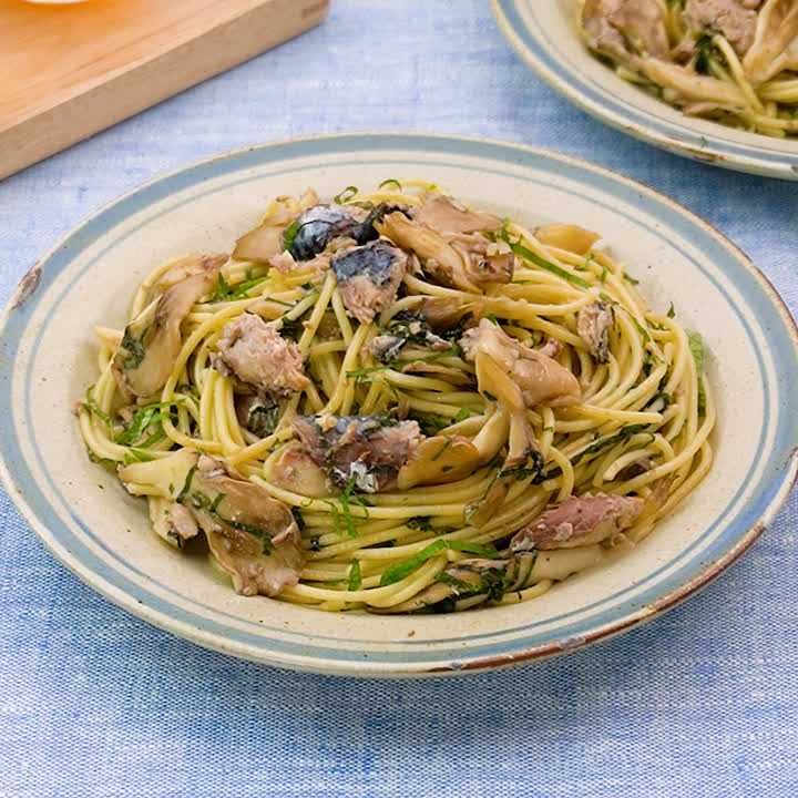 サバ缶の大葉ジェノベーゼパスタ