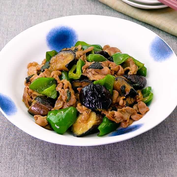 豚こまとなすの大葉みそ炒め