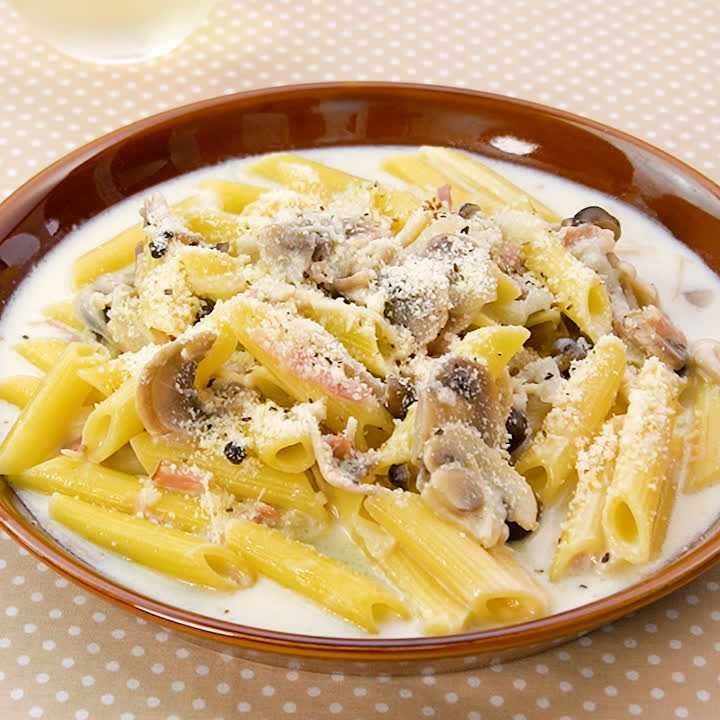 きのこのクリームショートパスタ
