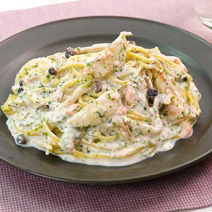 かぶと青のりのたらこクリームパスタ