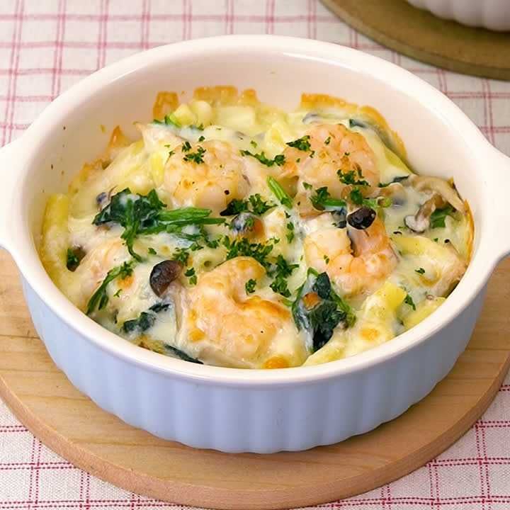 やさしい味わい♪ 米粉ホワイトソースのグラタンのレシピ動画 やさしい味わい♪ 米粉ホワイトソースのグラタンのレシピ動画