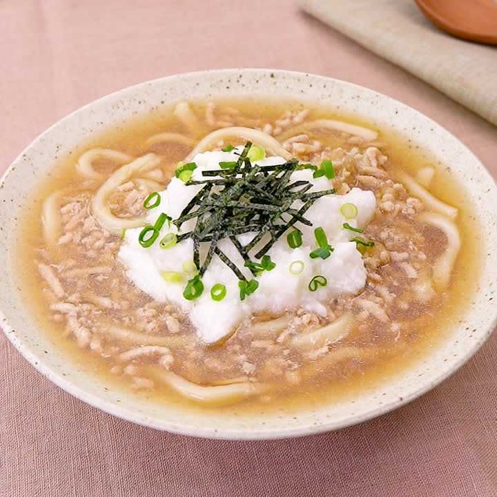 鶏ひき肉のたたきとろろうどん
