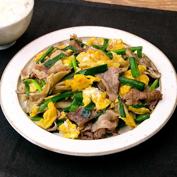 豚肉と舞茸の和風ニラ玉