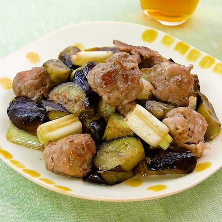 豚こまボールとなすの塩照り炒め