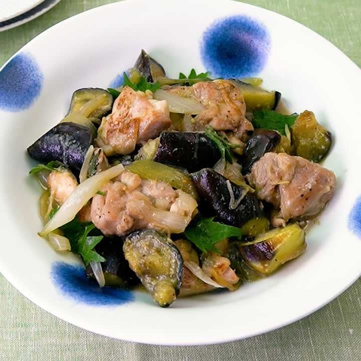 鶏となすの大葉みそ炒め