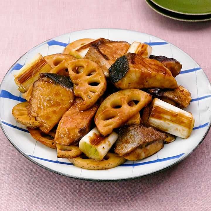 ぶりとれんこんの甘辛照り炒め