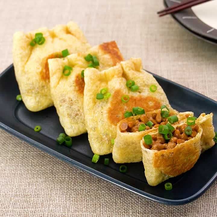 油揚げの納豆はさみ焼き