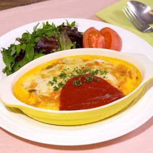 「焼きチーズオムライス」のレシピ動画