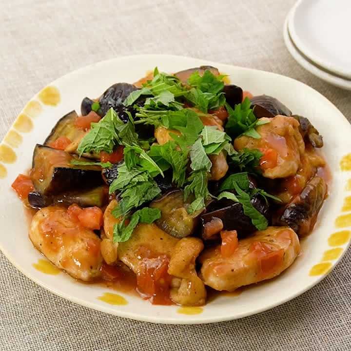 鶏むねとなすのトマポン照り焼き