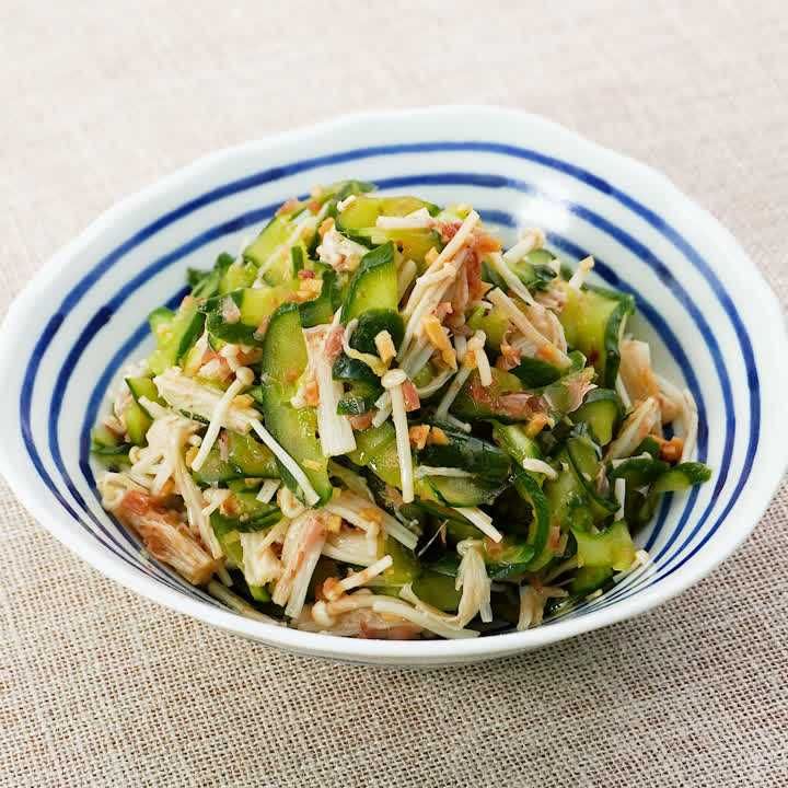 きゅうりとえのきの生姜おかかあえ