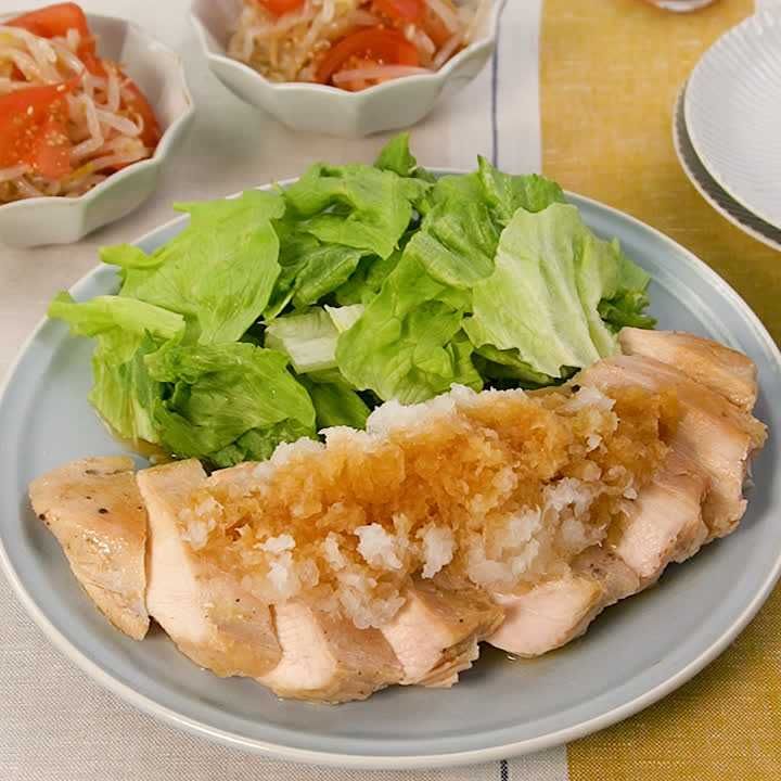 鶏むねステーキのおろしポン酢がけ献立