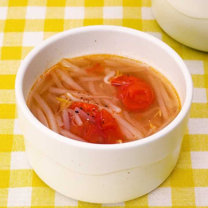 もやしとミニトマトの中華スープ