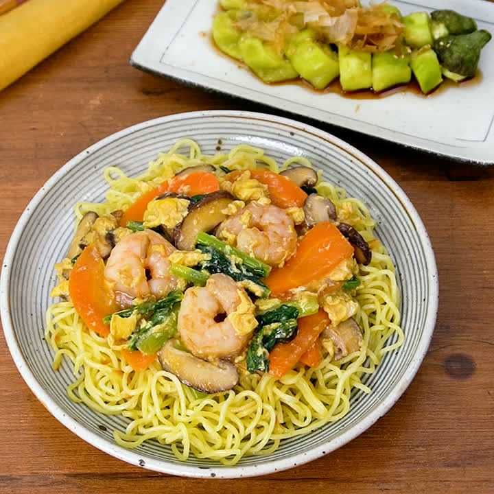 エビたまあんかけ焼きそば献立