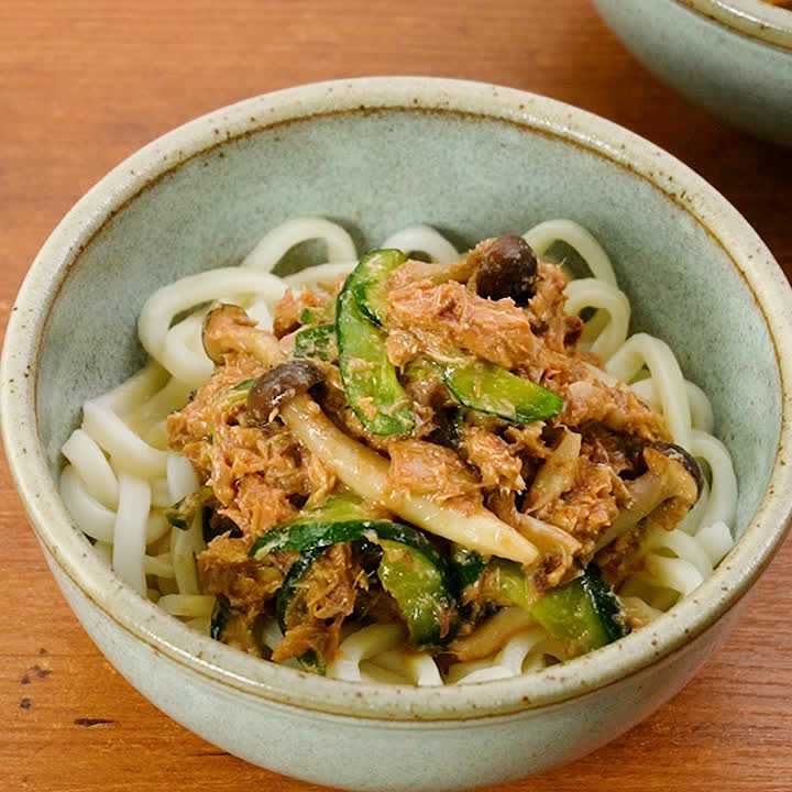 お手軽！時短献立♪ サバ味噌の冷やし混ぜうどんのレシピ動画・作り方