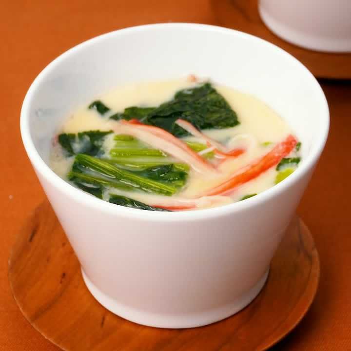 ほうれん草とかにかまぼこのレンジ茶碗蒸し