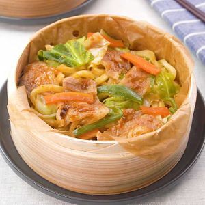 「せいろでもちもち焼きうどん風」のレシピ動画