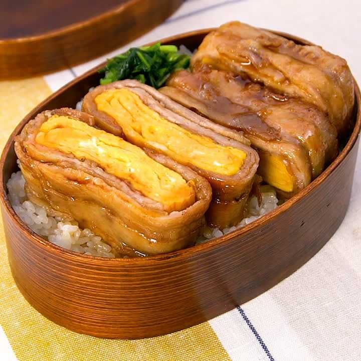 卵焼きで肉巻きのっけ弁当
