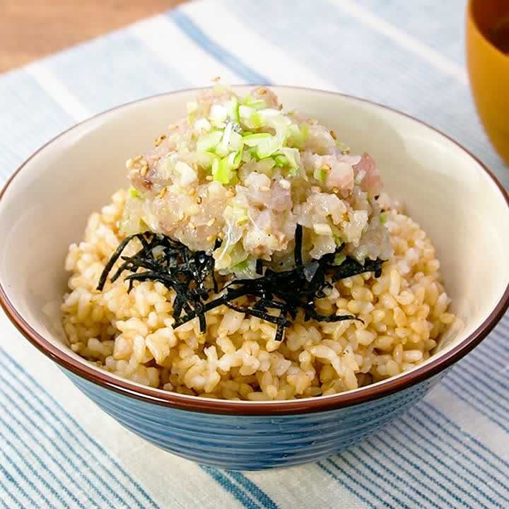 アジのねぎ塩なめろう丼